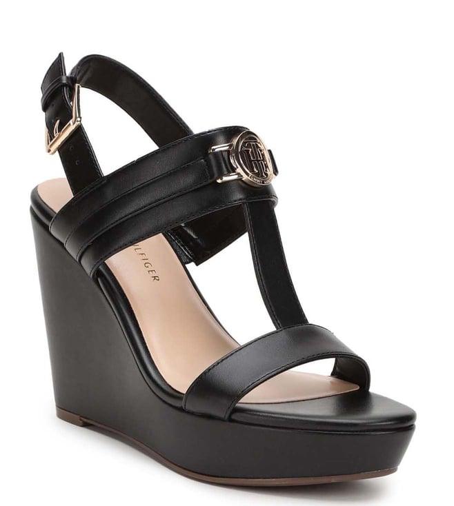 tommy hilfiger women's black back strap wedges