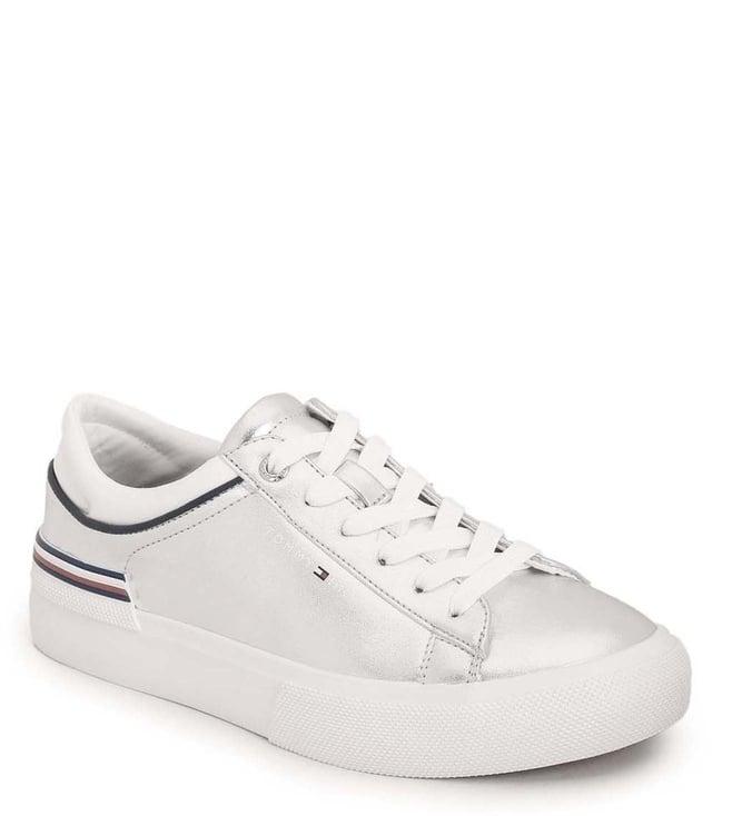 tommy hilfiger women's silver & white sneakers