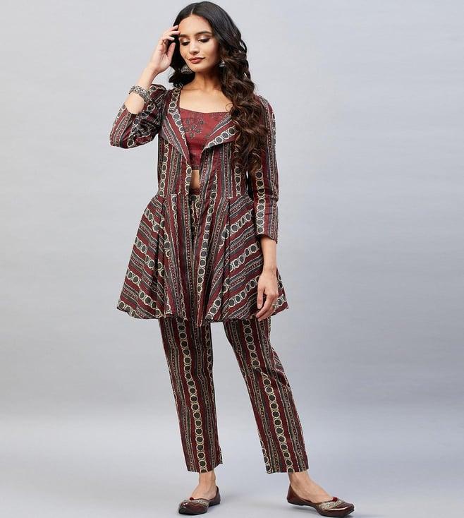 aaheli maroon shanaya top with pants and blazer