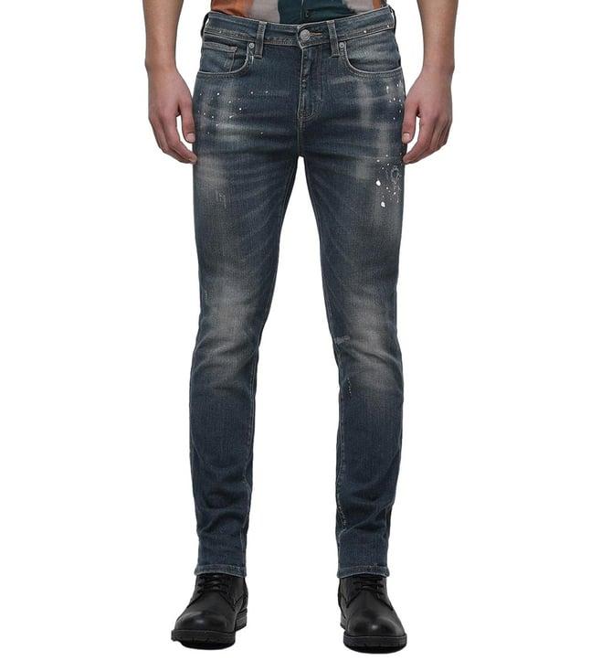 selected homme slim fit medium blue denim distressed mid rise jeans