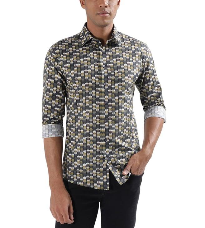 lindbergh olive printed slim fit shirt