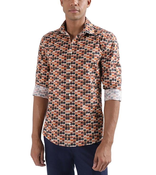 lindbergh burgundy printed slim fit shirt