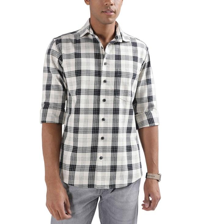 lindbergh off white checked regular fit shirt