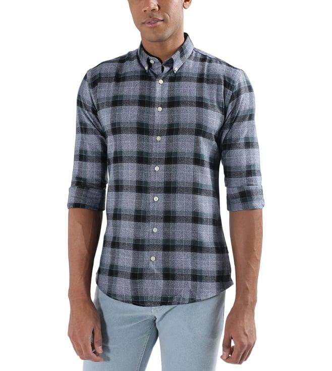 lindbergh green checked slim fit shirt