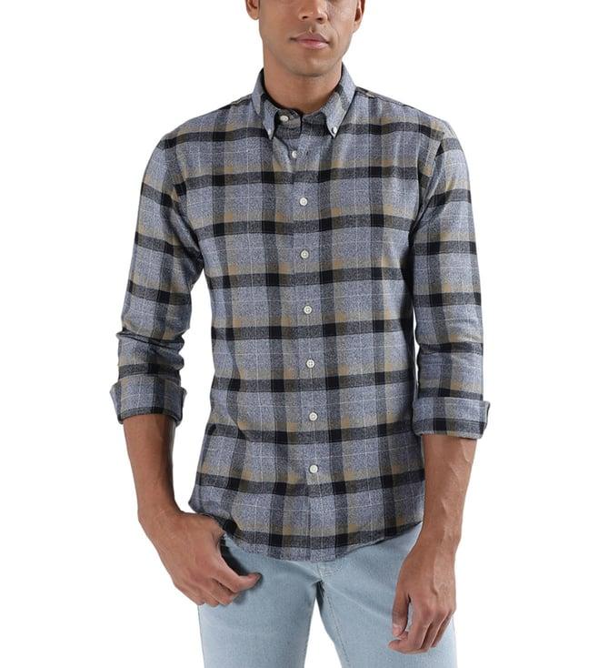 lindbergh brown checked slim fit shirt