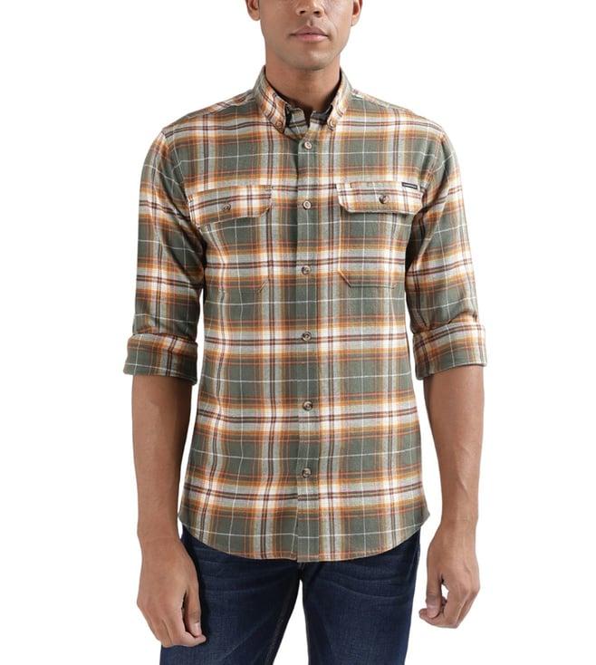 lindbergh olive checked relaxed fit shirt