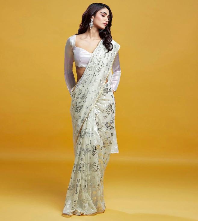 phatakaa white & silver barfi saree