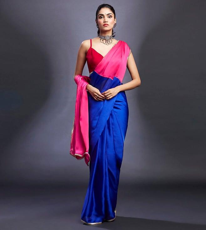 phatakaa electric blue & rani saree