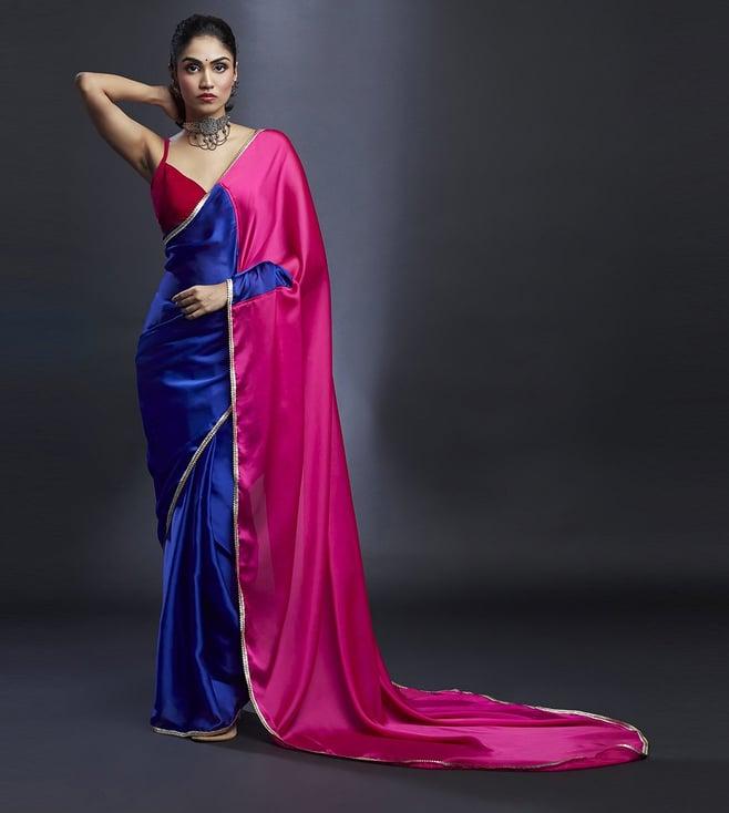 phatakaa electric blue & rani saree set