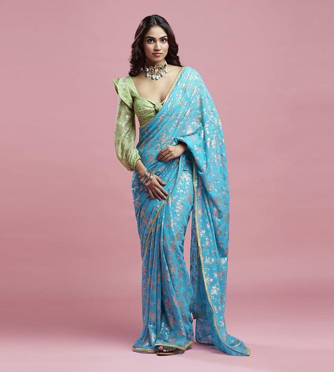 phatakaa turquoise barfi saree set