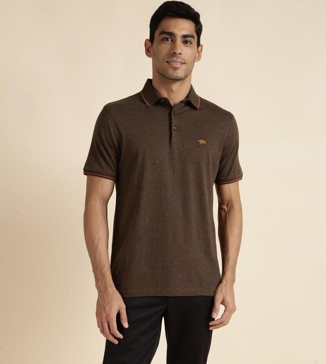 andamen men's brown single jersey regular fit polo