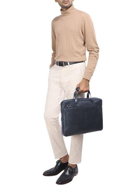 hidesign navy solid medium laptop messenger bag