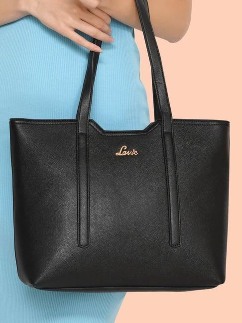 lavie black textured medium handbag