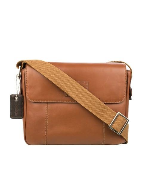 hidesign tan leather medium messenger bag