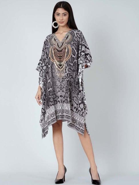 first resort by ramola bachchan grey & black python print silk kaftan tunic