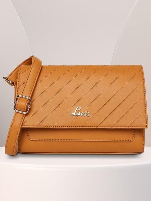 lavie tan striped medium sling handbag