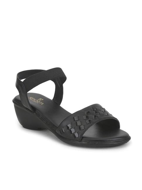 senorita by liberty women's black ankle strap wedges