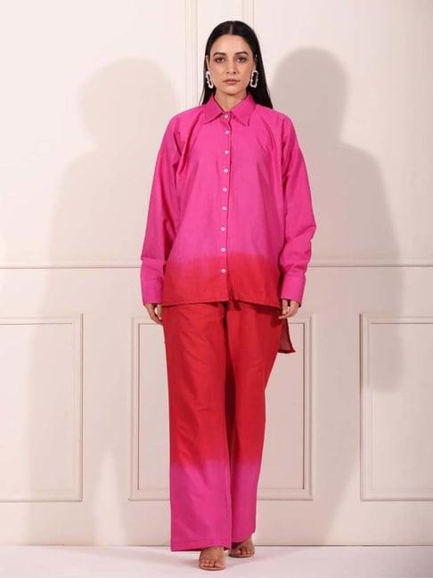 moh pink & red fuerish ombre shirt with pants