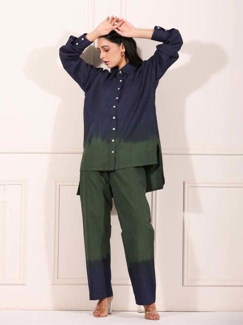 moh blue & green mitali ombre shirt with pants