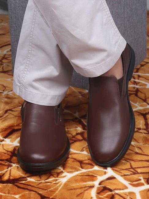 red chief men's brown formal loafers