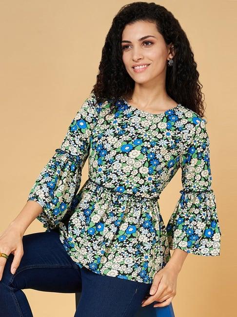 yu by pantaloons blue & green floral print top