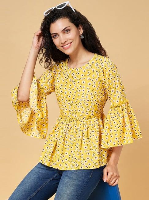 yu by pantaloons yellow floral print top