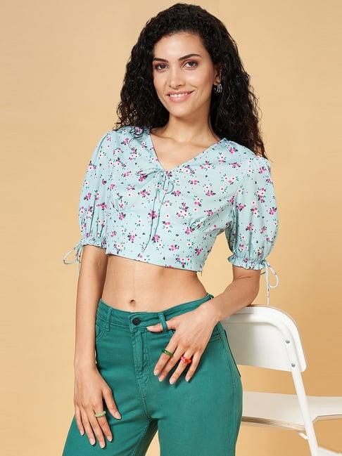 yu by pantaloons blue printed crop top