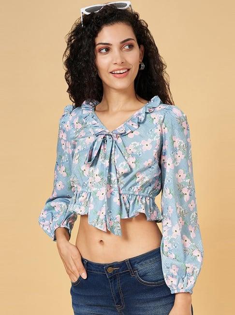 yu by pantaloons sage green floral print crop top