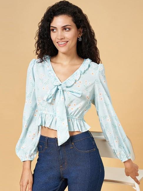 yu by pantaloons blue floral print crop top