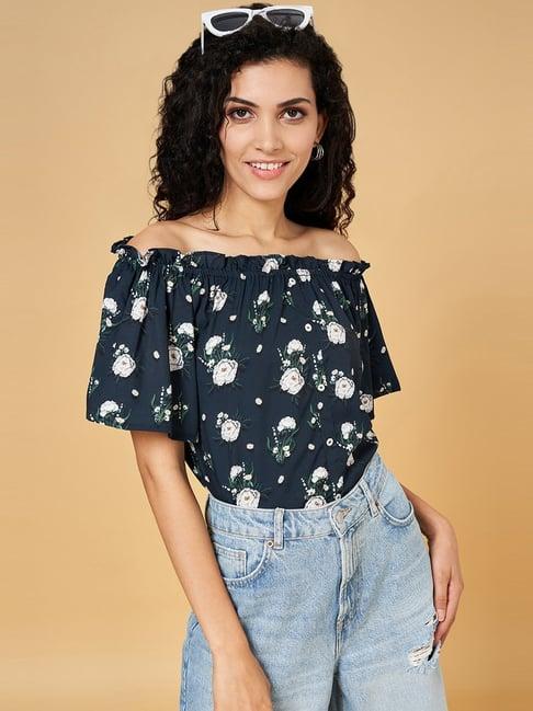 yu by pantaloons black floral print top