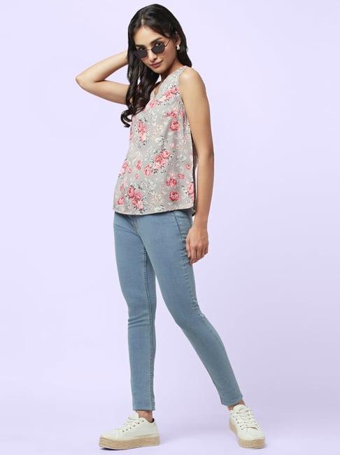 yu by pantaloons grey floral print top