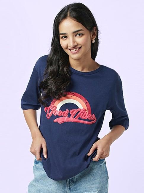 yu by pantaloons navy cotton graphic print t-shirt