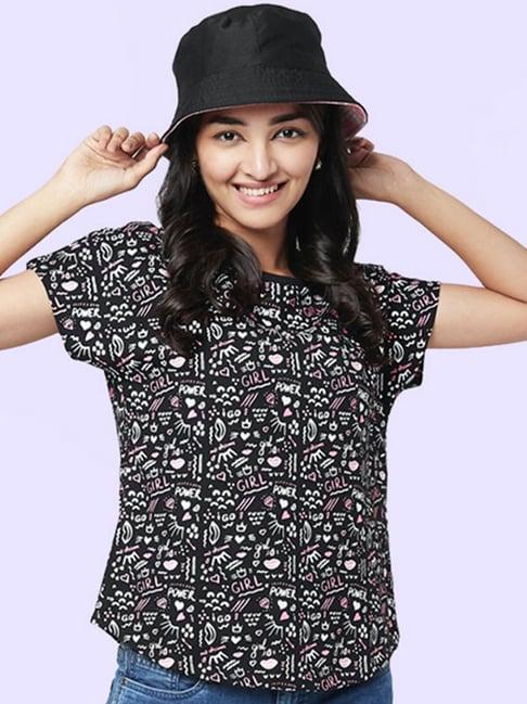 yu by pantaloons black cotton printed t-shirt