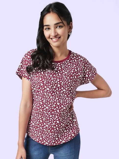 yu by pantaloons maroon cotton printed t-shirt