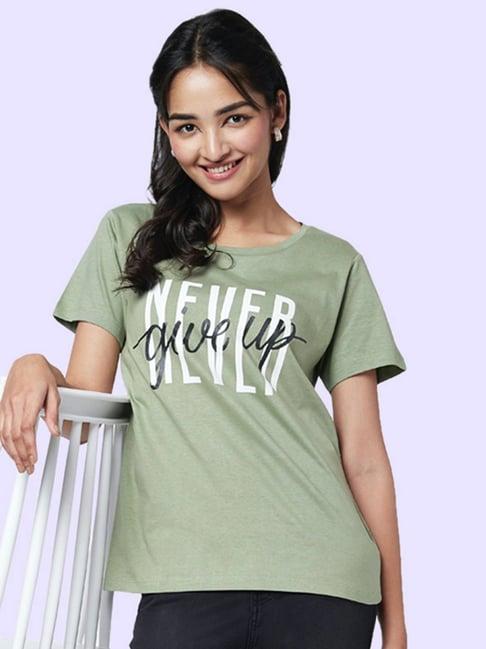 yu by pantaloons olive green cotton graphic print t-shirt