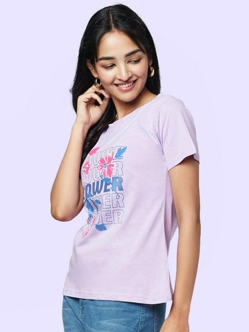 yu by pantaloons purple cotton graphic print t-shirt