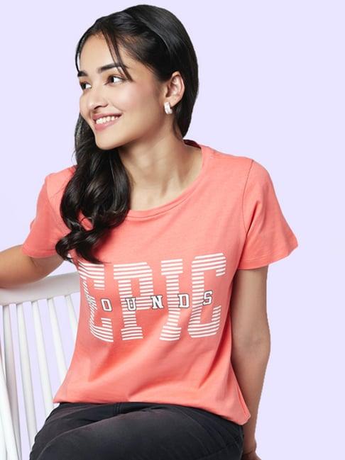 yu by pantaloons peach cotton graphic print t-shirt