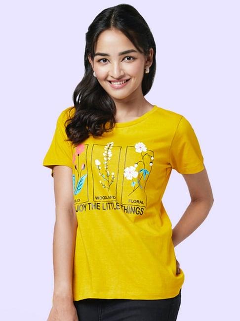 yu by pantaloons yellow cotton graphic print t-shirt