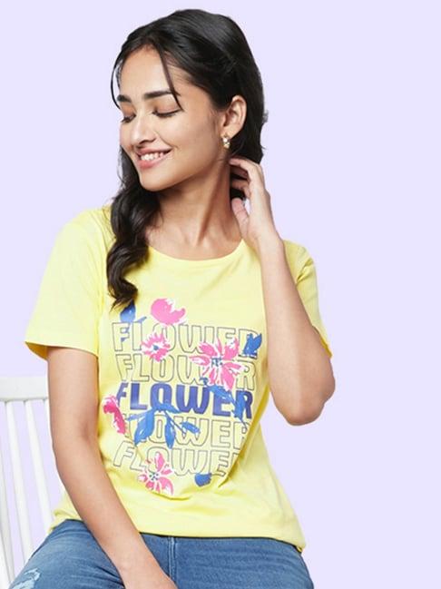 yu by pantaloons lime yellow cotton graphic print t-shirt