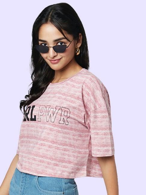 yu by pantaloons pink cotton graphic print top