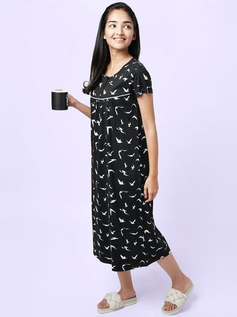 yu by pantaloons black cotton printed nighty