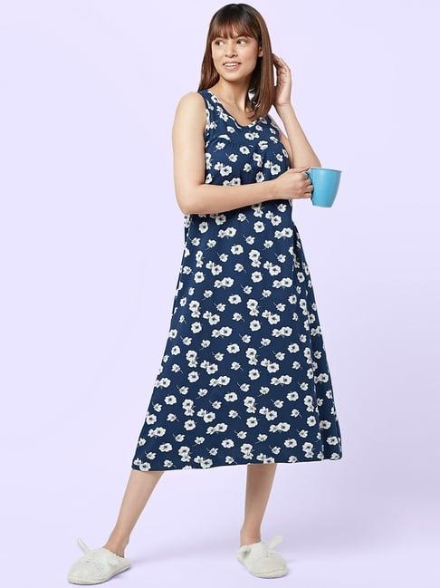 yu by pantaloons navy cotton floral print nighty