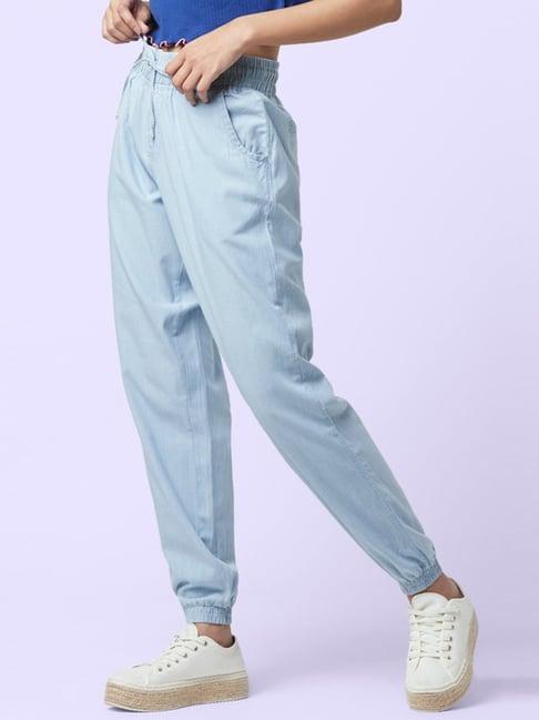 yu by pantaloons sky blue mid rise pants