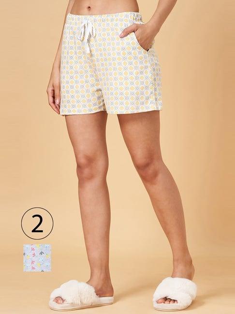 yu by pantaloons grey cotton printed shorts - pack of 2