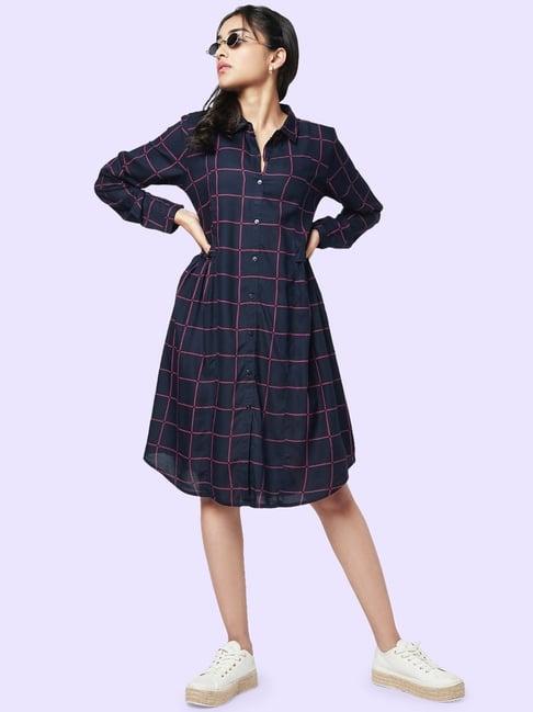 yu by pantaloons navy chequered a-line dress