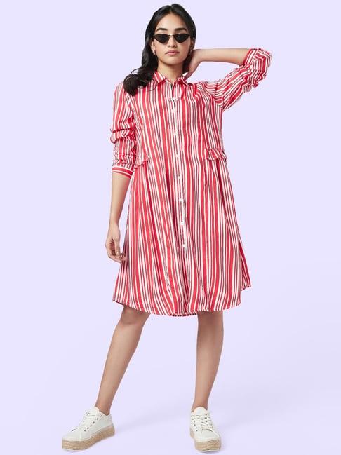 yu by pantaloons red striped a-line dress