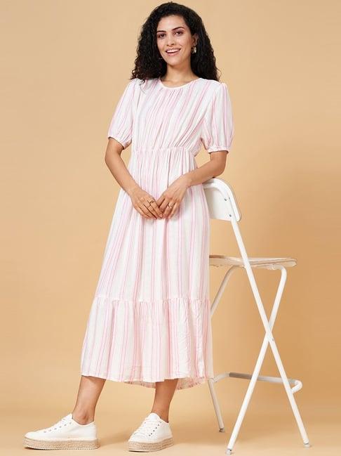 yu by pantaloons white cotton printed a-line dress