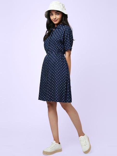 yu by pantaloons navy printed shirt dress