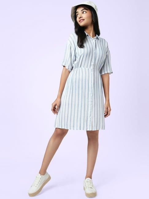 yu by pantaloons blue & white striped shirt dress