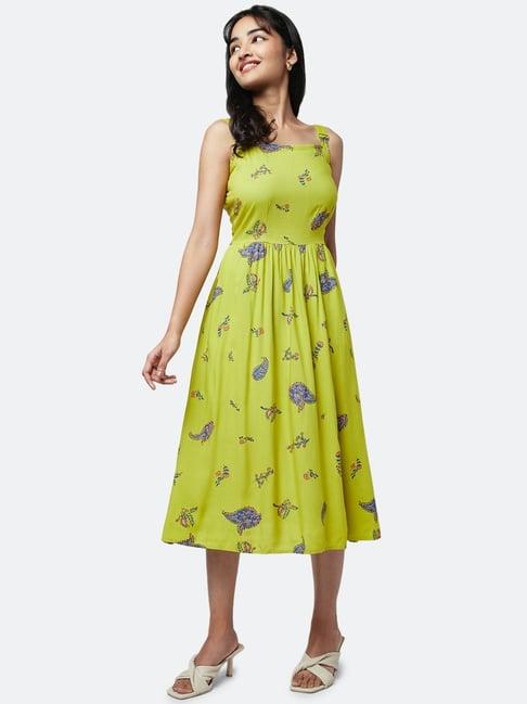 yu by pantaloons green printed a-line dress